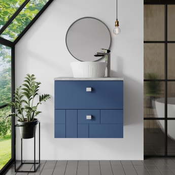 Nuie Blocks Wall Hung 2-Drawer Vanity Unit with Sparkling White Worktop 600mm Wide - Satin Grey