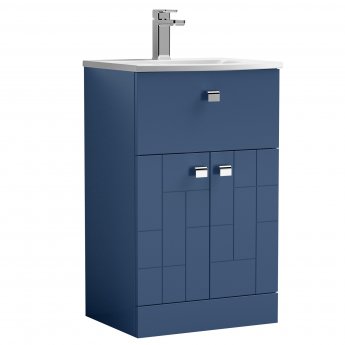 Nuie Blocks Floor Standing 2-Door and 1-Drawer Vanity Unit with Basin-4 500mm Wide - Satin Blue