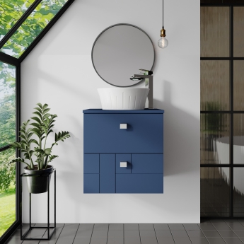 Nuie Blocks Wall Hung 2-Drawer Vanity Unit with Worktop 500mm Wide - Satin Blue