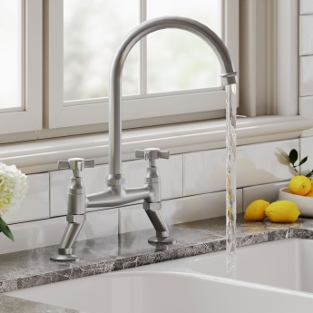 Nuie Bridge Kitchen Sink Mixer Tap Crosshead Handle - Brushed Nickel | Product Image