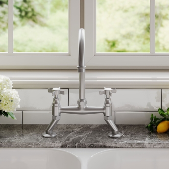 Nuie Bridge Kitchen Sink Mixer Tap Crosshead Handle - Brushed Nickel | Product Image