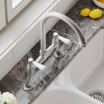 Nuie Bridge Kitchen Sink Mixer Tap Lever Handle - Brushed Nickel | Product Image
