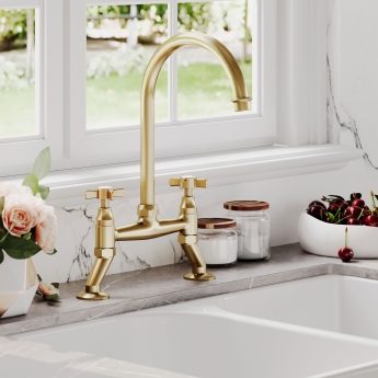 Nuie Bridge Kitchen Sink Mixer Tap Crosshead Handle - Brushed Brass | Product Image