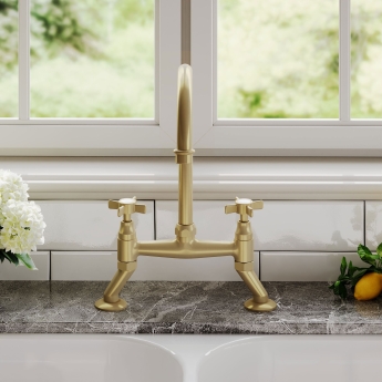 Nuie Bridge Kitchen Sink Mixer Tap Crosshead Handle - Brushed Brass | Product Image