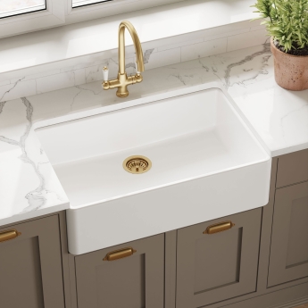 Nuie Butler Fireclay Kitchen Sink 1.0 Bowl 795mm L x 500mm W - White | Product Image