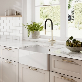 Nuie Butler Fireclay Kitchen Sink with Overflow 1.0 Bowl 595mm L x 450mm W - White