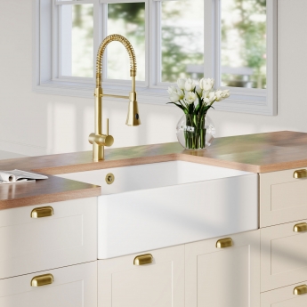 Nuie Butler Fireclay Kitchen Sink with Overflow 1.0 Bowl 795mm L x 500mm W - White