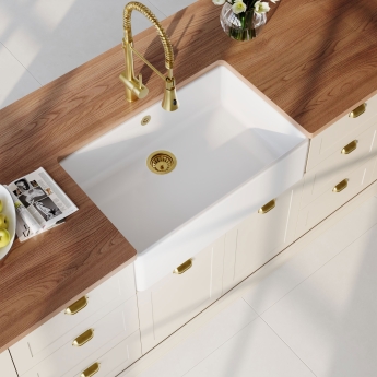 Nuie Butler Fireclay Kitchen Sink with Overflow 1.0 Bowl 795mm L x 500mm W - White | Product Image