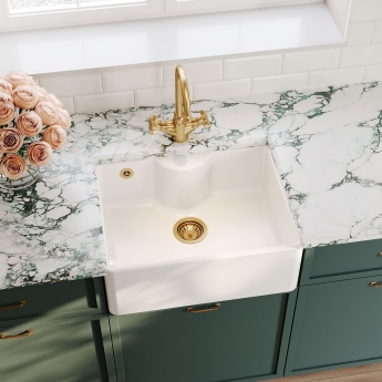 Nuie Butler Fireclay Kitchen Sink with TL and Overflow 1.0 Bowl 595mm L x 450mm W - White | Product Image