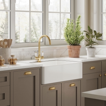 Nuie Butler Fireclay Kitchen Sink with TL and Overflow 1.0 Bowl 795mm L x 500mm W - White