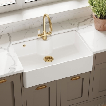 Nuie Butler Fireclay Kitchen Sink with TL and Overflow 1.0 Bowl 795mm L x 500mm W - White | Product Image