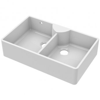 Nuie Butler Fireclay SW Kitchen Sink with Overflow 2.0 Bowl 895mm L x 550mm W - White