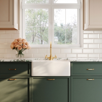 Nuie Butler Fireclay Kitchen Sink with TL and Overflow 1.0 Bowl 595mm L x 450mm W - 1 Tap Hole