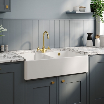 Nuie Butler Fireclay SW Kitchen Sink with Overflow 2.0 Bowl 895mm L x 550mm W - 1 Tap Hole