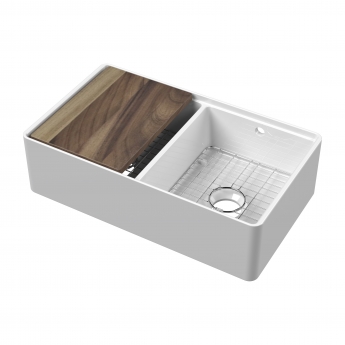 Nuie Butler Kitchen Sink 2.0 Bowl with Ledge, Chopping Board and Grid 795mm L x 460mm W - White | Product Image
