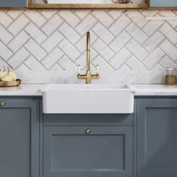 Nuie Butler Overmount Fireclay Kitchen Sink 1.0 Bowl with Overflow 595mm L x 460mm W - White | Product Image