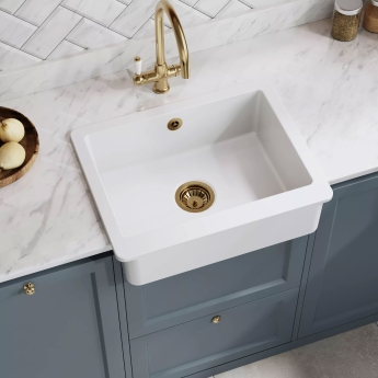 Nuie Butler Overmount Fireclay Kitchen Sink 1.0 Bowl with Overflow 595mm L x 460mm W - White | Product Image