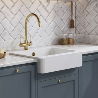 Nuie Butler Overmount Fireclay Kitchen Sink 1.0 Bowl with Overflow 595mm L x 460mm W - White | Product Image