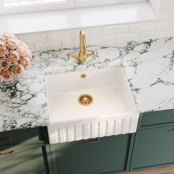Nuie Butler Fireclay Deco Kitchen Sink with Overflow 1.0 Bowl 595mm L x 450mm W - White | Product Image