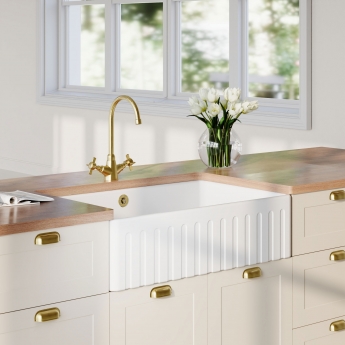 Nuie Butler Fireclay Deco Kitchen Sink with Overflow 1.0 Bowl 795mm L x 500mm W - White