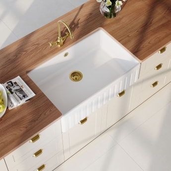Nuie Butler Fireclay Deco Kitchen Sink with Overflow 1.0 Bowl 795mm L x 500mm W - White | Product Image