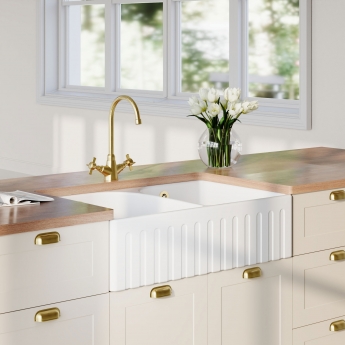 Nuie Butler Fireclay Deco FW Kitchen Sink with Overflow 2.0 Bowl 795mm L x 500mm W - White