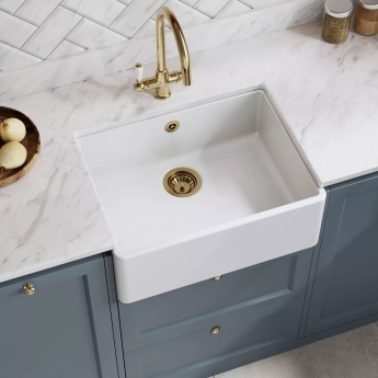Nuie Butler Fireclay Kitchen Sink 1.0 Bowl with Overflow 595mm L x 450mm W - White | Product Image