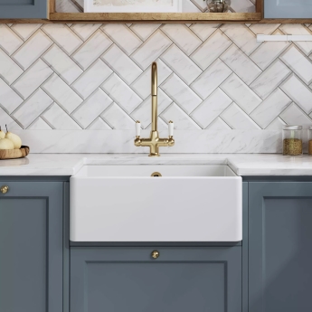 Nuie Butler Fireclay Kitchen Sink 1.0 Bowl with Overflow 595mm L x 450mm W - White | Product Image