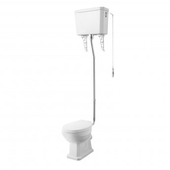 Nuie Carlton High Level Toilet with Pull Chain Cistern and Flushpipe - Excluding Seat