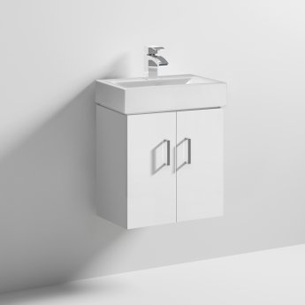 Nuie Mayford Wall Hung 2-Door Vanity Unit with Basin 450mm Wide - White
