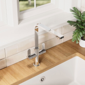 Nuie Churni Mono Kitchen Sink Mixer Tap Dual Lever Handle - Chrome | Product Image