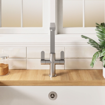 Nuie Churni Mono Kitchen Sink Mixer Tap Dual Lever Handle - Brushed Nickel | Product Image