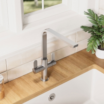Nuie Churni Mono Kitchen Sink Mixer Tap Dual Lever Handle - Brushed Nickel | Product Image