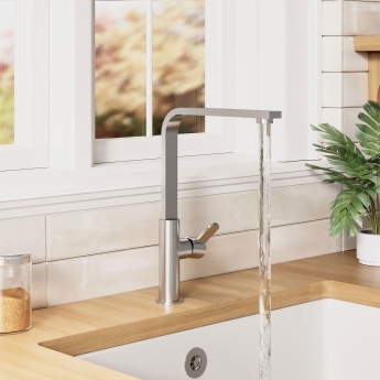 Nuie Churni Mono Kitchen Sink Mixer Tap Single Lever Handle - Brushed Nickel | Product Image
