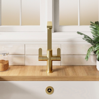 Nuie Churni Mono Kitchen Sink Mixer Tap Dual Lever Handle - Brushed Brass | Product Image
