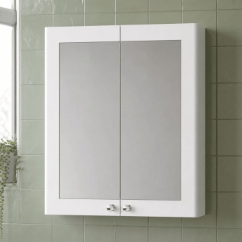 Nuie Classique 2-Door Mirrored Bathroom Cabinet 600mm Wide - Satin White | Product Image