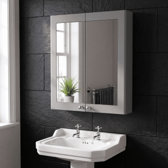 Nuie Classique 2-Door Mirrored Bathroom Cabinet 600mm Wide - Satin Grey | Product Image