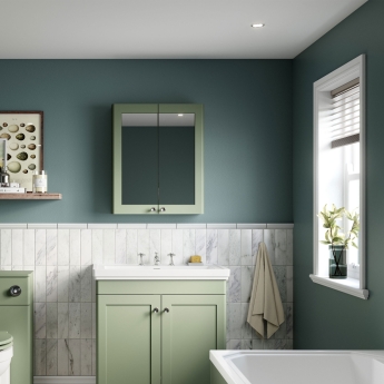 Nuie Classique 2-Door Mirrored Bathroom Cabinet 600mm Wide - Satin Green | Product Image