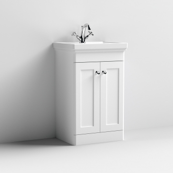 Nuie Classique Floor Standing 2-Door Vanity Unit with Basin 500mm Wide Satin White - 1 Tap Hole