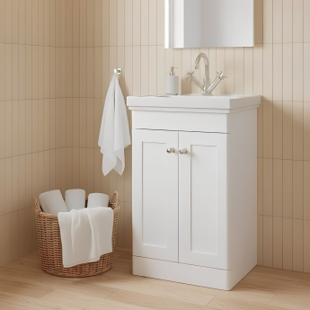 Nuie Classique Floor Standing 2-Door Vanity Unit with Basin 500mm Wide Satin White - 1 Tap Hole