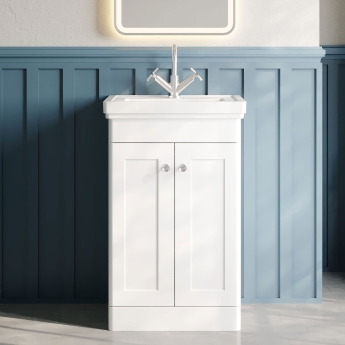 Nuie Classique Floor Standing 2-Door Vanity Unit with Basin 500mm Wide Satin White - 1 Tap Hole | Product Image