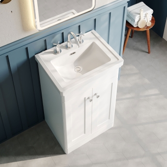 Nuie Classique Floor Standing 2-Door Vanity Unit with Basin 500mm Wide Satin White - 3 Tap Hole | Product Image