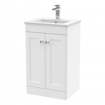 Nuie Classique Floor Standing 2-Door Vanity Unit with Basin-2 500mm Wide - Satin White