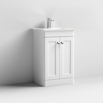 Nuie Classique Floor Standing 2-Door Vanity Unit with Basin-2 500mm Wide - Satin White