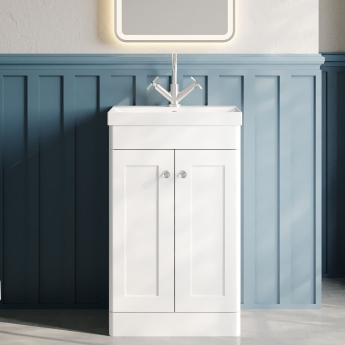 Nuie Classique Floor Standing 2-Door Vanity Unit with Basin-3 500mm Wide - Satin White | Product Image