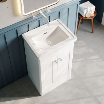 Nuie Classique Floor Standing 2-Door Vanity Unit with Basin 500mm Wide Satin White - 0 Tap Hole | Product Image