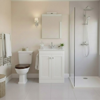 Nuie Classique Floor Standing 2-Door Vanity Unit with 1TH White Square Marble Top Basin 600mm Wide - Satin White