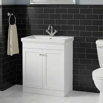 Nuie Classique Floor Standing 2-Door Vanity Unit with Basin 800mm Wide Satin White - 1 Tap Hole