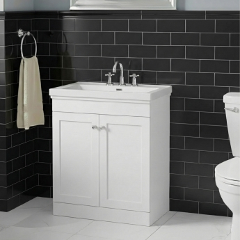 Nuie Classique Floor Standing 2-Door Vanity Unit with Basin 800mm Wide Satin White - 3 Tap Hole