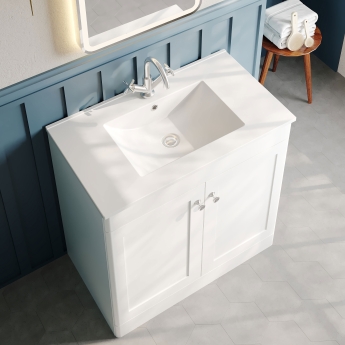 Nuie Classique Floor Standing 2-Door Vanity Unit with 1TH Minimalist Basin 800mm Wide - Satin White | Product Image
